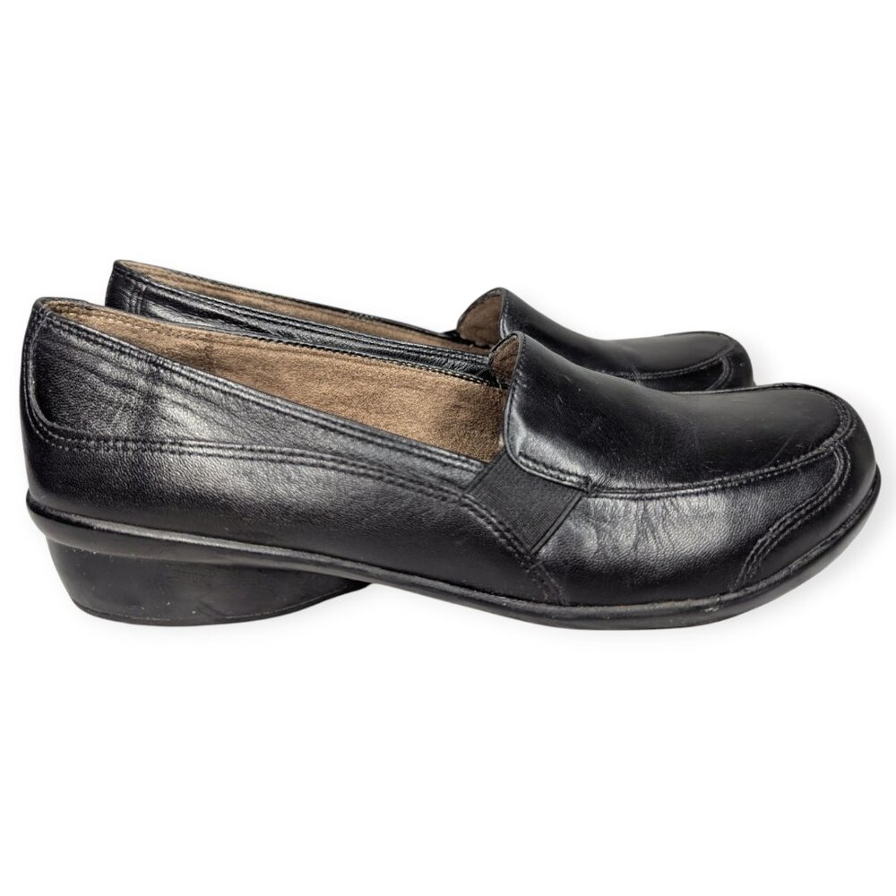 Natural Soul Carryon ET Black Slip-On Leather Loafers Women's Size 6.5M w/Box